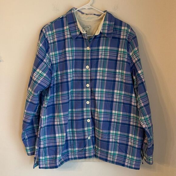 L.L. Bean Women Fleece-Lined Flannel Shirt, Snap-Front Plaid size large red EUC - Picture 1 of 11